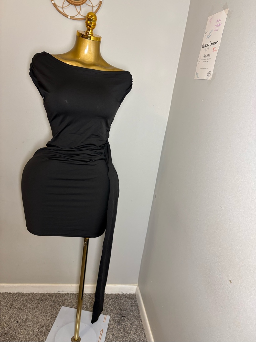 Black Off-Shoulder Wrapped Mini Dress - Women